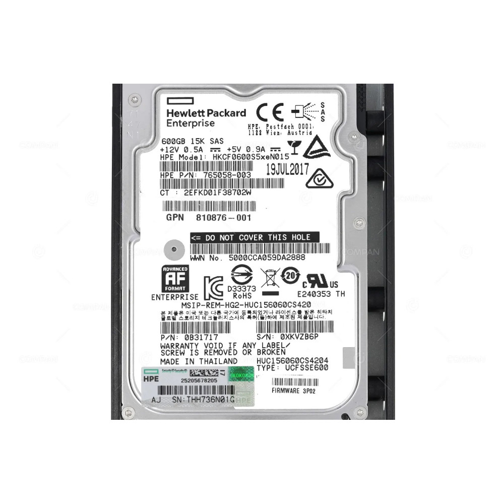 810764-001 HP HDD 600GB 15K SAS 12G 2.5" SFF FOR HPE STORESERV 8000